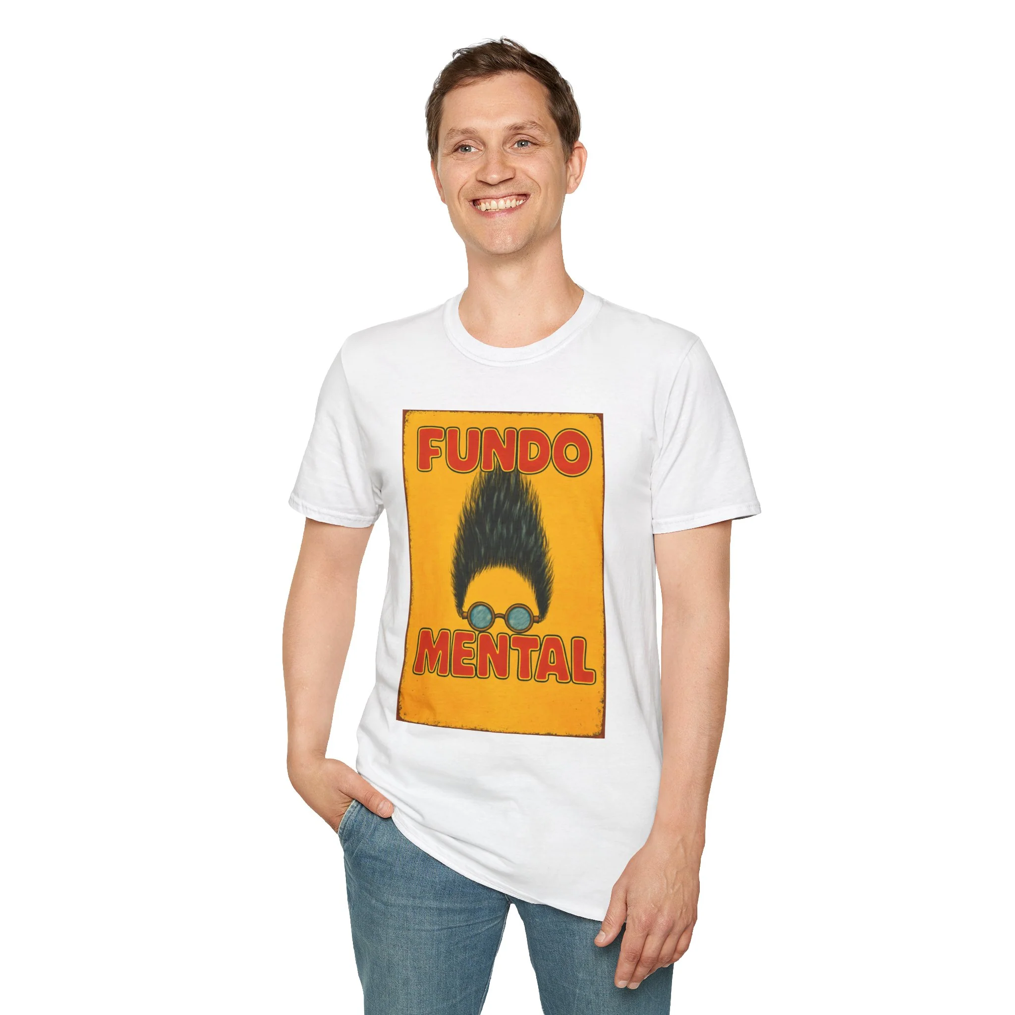 Graphic T-Shirt — "Fundo Mental" Retro Portrait + Palestinian Flag Watermelon Back Art - Image 5