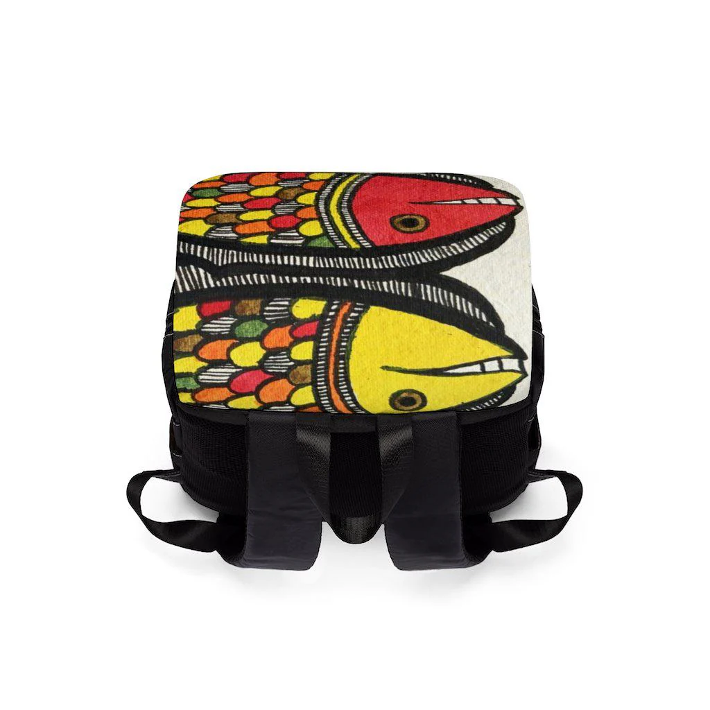 Madhubani Art Fishy - Unisex Casual Shoulder Backpack - Image 4