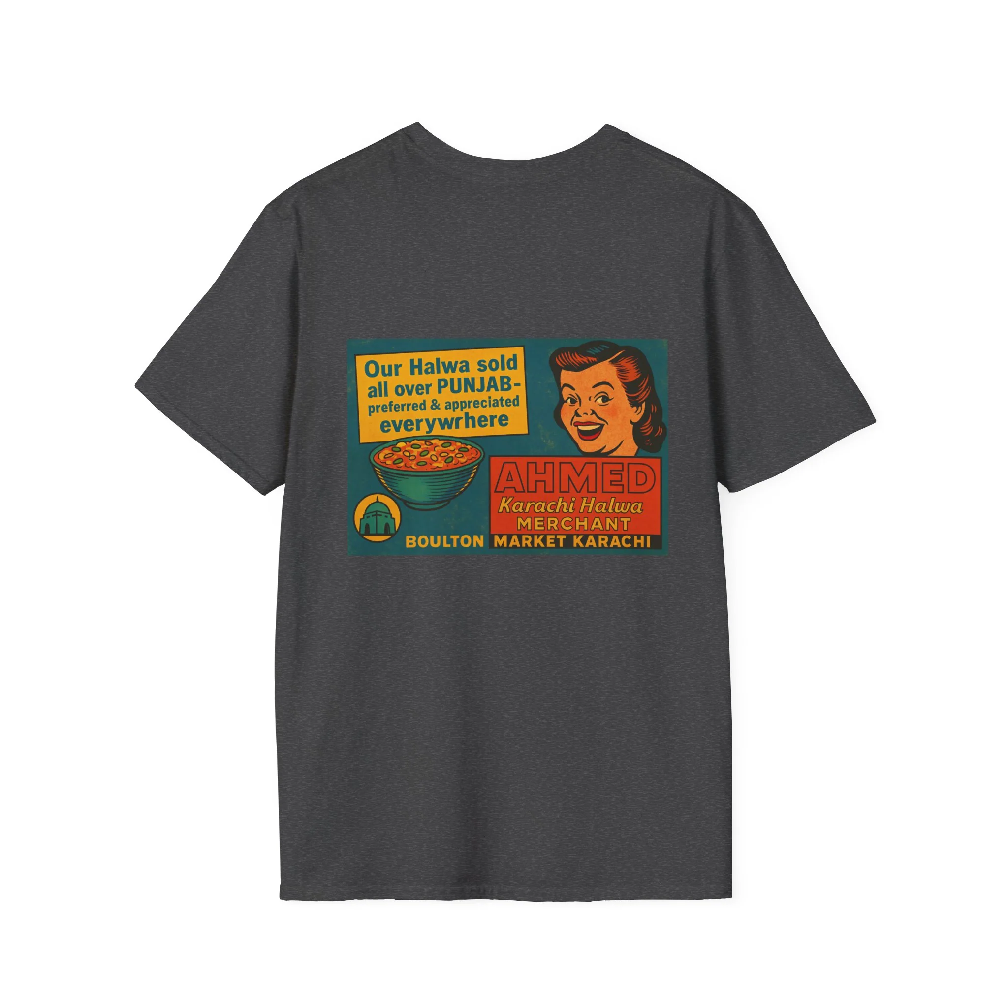 Vintage Karachi Halwa Retro T-Shirt — Ahmed Halva Market Graphic Tee - Image 14