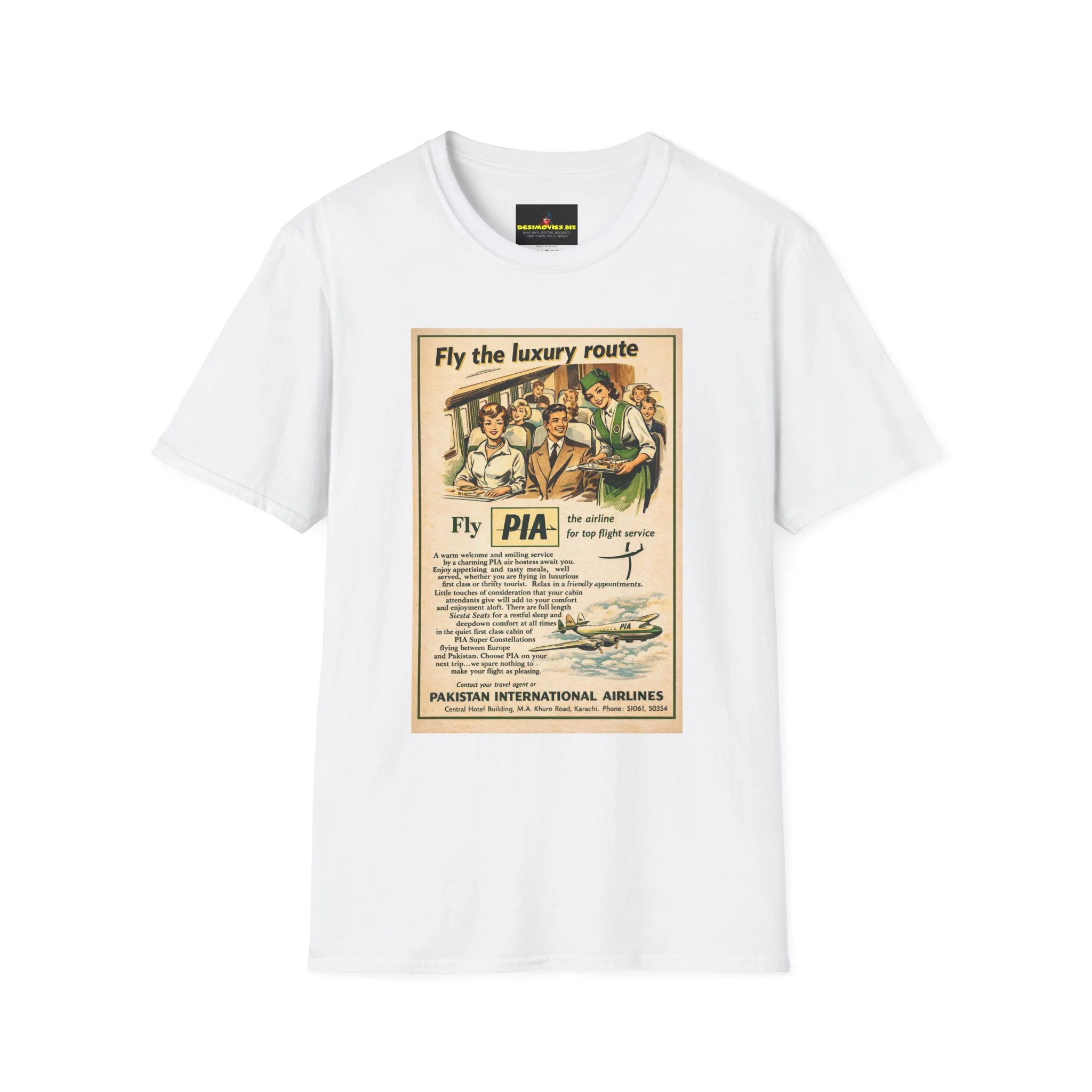 Vintage PIA Airlines Poster T-Shirt — Retro Travel Graphic Tee
