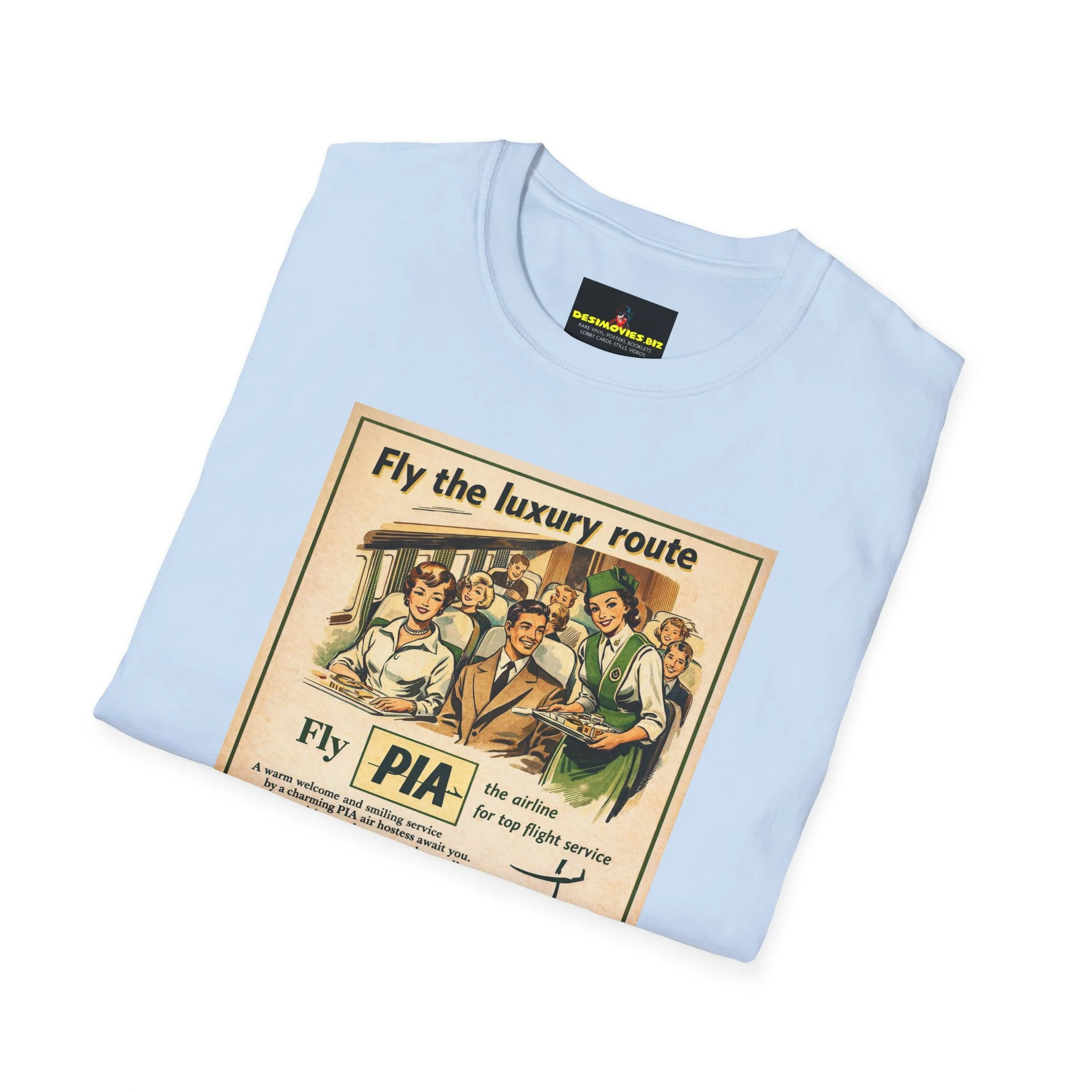 Vintage PIA Airlines Poster T-Shirt — Retro Travel Graphic Tee - Image 13
