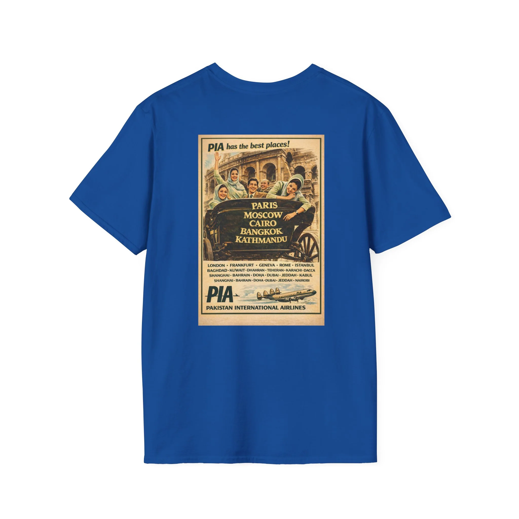 Vintage PIA Airlines Poster T-Shirt — Retro Travel Graphic Tee - Image 14